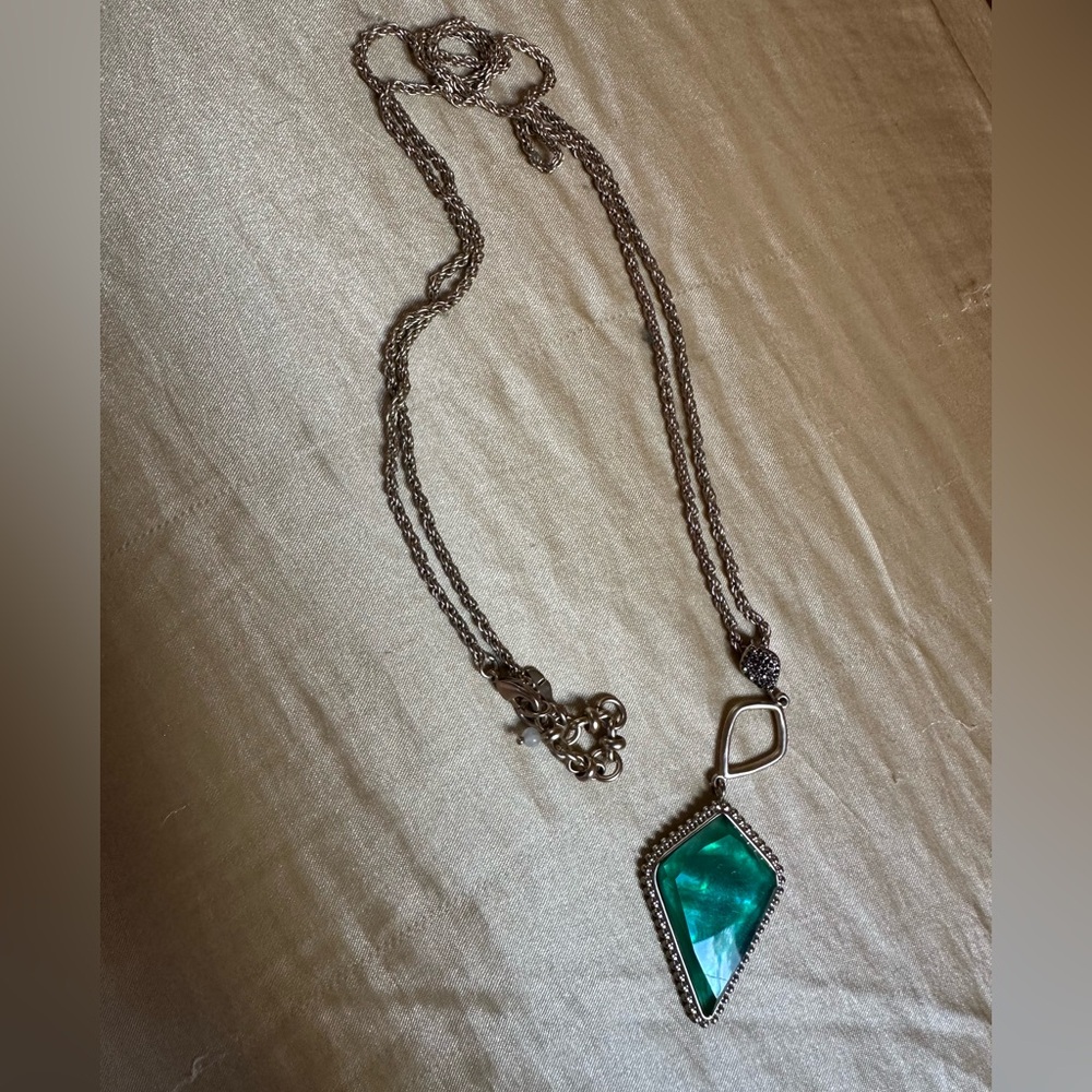Lucky Brand Silver Necklace with Green Pendant